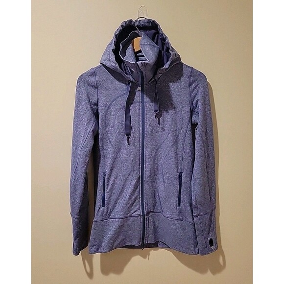 Lululemon Stride Jacket Heathered Blue Size 6 Full Zip Hooded Athletic Gym Dance - Picture 1 of 6